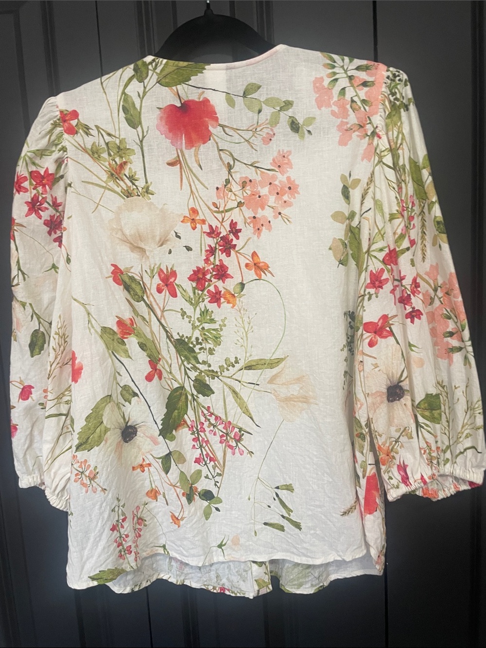 H&M Linen Blend Floral Button-Front Blouse with Pink & Green Accents - Picture 6 of 8